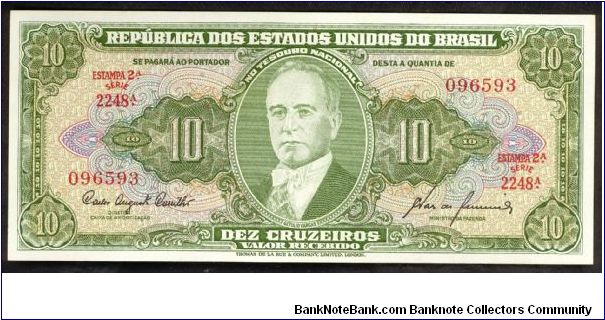 Brazil 10 Cruzeiros 1953 P159 Sign 8. Banknote