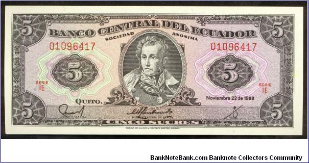 Ecuador 5 Sucres 1988 P113. Banknote