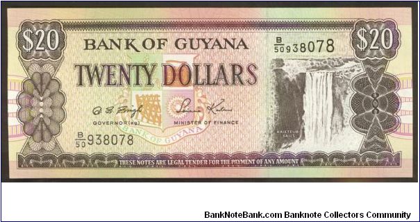 Guyana 20 Dollars 1996 P30. Banknote