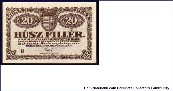 20 Filler
Pk 43 Banknote