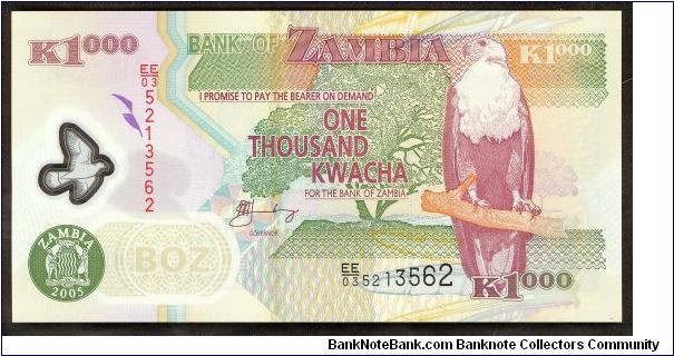 Zambia 1000 Kwacha 2005 PNEW Polymer. Banknote