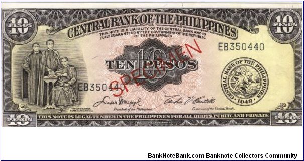 PI-136 Philippine 10 Pesos Specimen note. Banknote