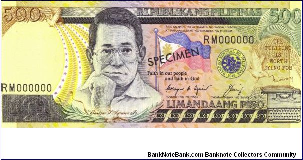 Philippine 500 Pesos Specimen note. Banknote