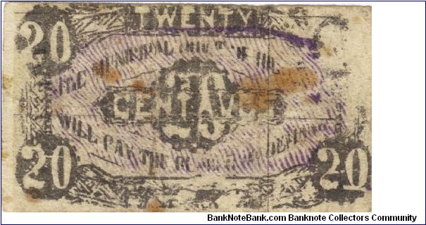 LEY-153a Leyte 20 centavos note with purple overpring. Banknote