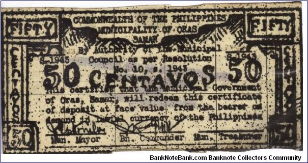 SMR-574 Samar 50 centavos note. Banknote