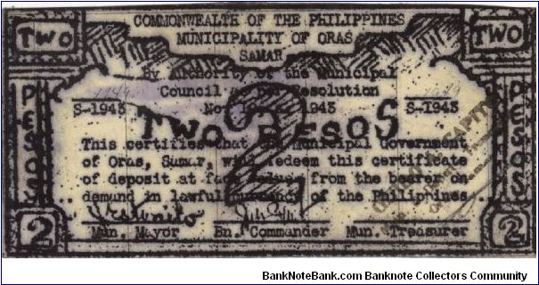 SMR-576 Samar 2 Pesos note. Banknote