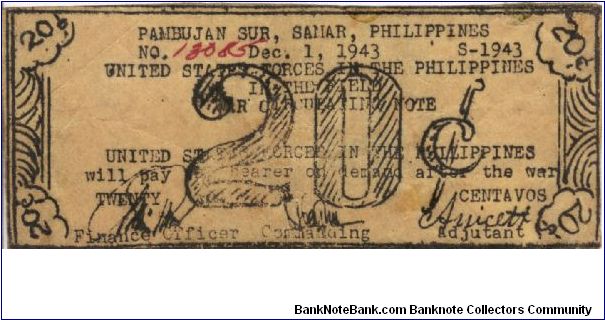 SMR-733 Samar 20 centavos note. Banknote