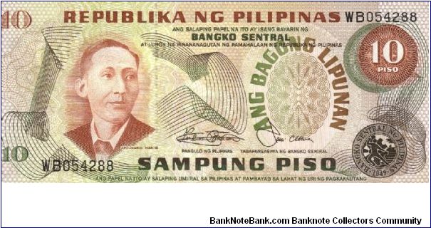 Philippine 10 Pesos note in series, 1 of 5. Banknote