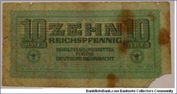 10 pf. wehrmachtnazi ocupation in balkan area Banknote