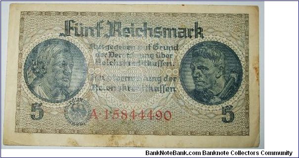 5 mark nazi ocupation. 8 digits Banknote