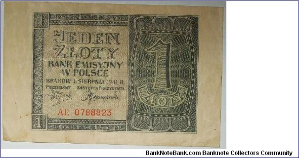 1 zlot nazi occupation in poland Banknote