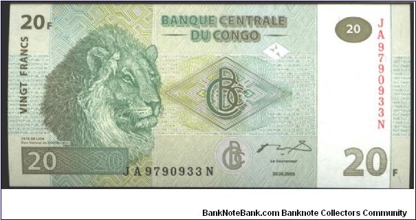 Blue-green on multicolour underprint. Male's head at left. Lioness lying with two cubs at center right on back.

Printer: HdM-B.O.C. Banknote