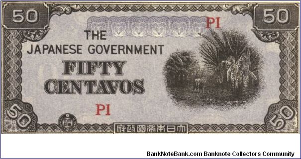 PI-105 Philippine 50 centavos note under Japan rule, dark grey underprint. Banknote