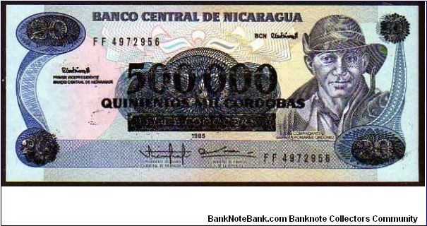 500'000 Cordobas
Pk 163

(Ovpt on 20 Cordobas - 1990) Banknote