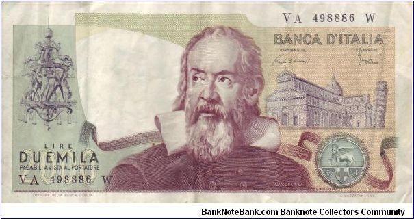 Italia L2000 note. Galileo. Banknote