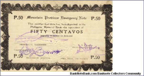 PI-594 Mountain Province 50 Centavos note. Banknote