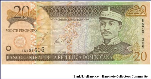 Rep Dominica 2002 20 Pesos Oro Banknote