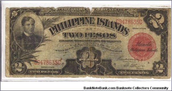 PI-74b Philippine Islands 2 Pesos note, payable in gold. Banknote