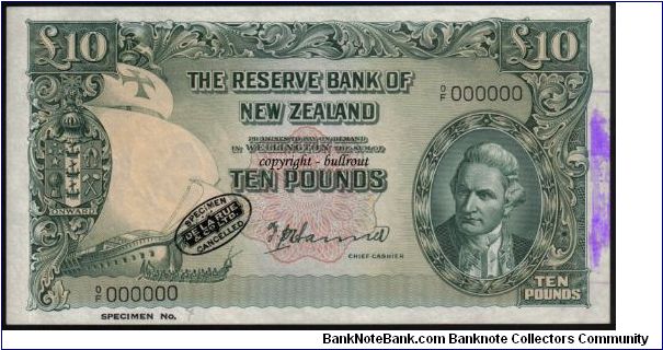 £10 Hanna SPECIMEN # 7 (TDLR) - 0/F 000000. Banknote