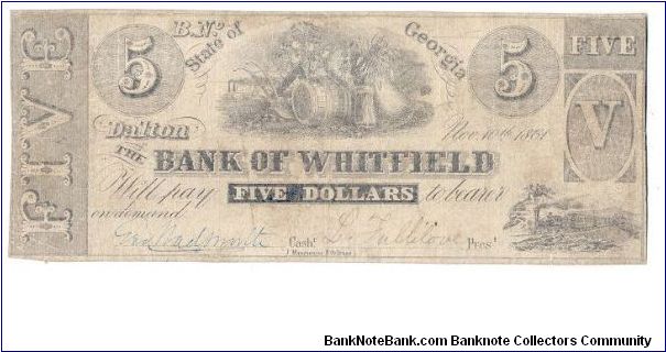 Southern mule. Bank of Whitfield, obverse. Confederate States (Type 12) reverse. Banknote
