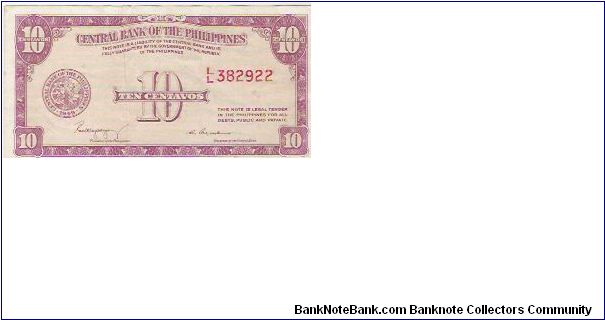 10 CENTAVOS
L/L382922 Banknote