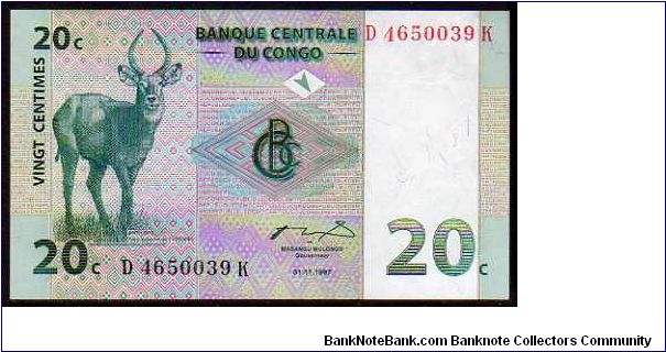 *DEMOCRATIC REPUBLIC*__
20 Cents__
Pk 83a
 Banknote
