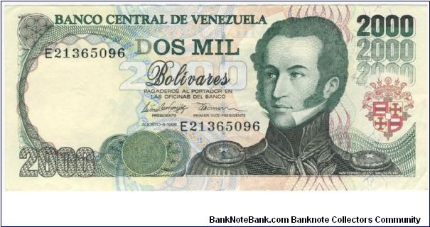 Venezuela 1998 2000 Bolivares.
Special thanks to Agustinus Mangampa and Adelina Silalahi Banknote