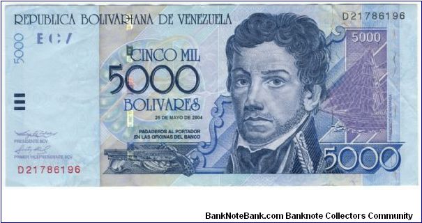 Venezuela 2004 5000 Bolivares.
Special thanks to Agustinus Mangampa and Adelina Silalahi Banknote