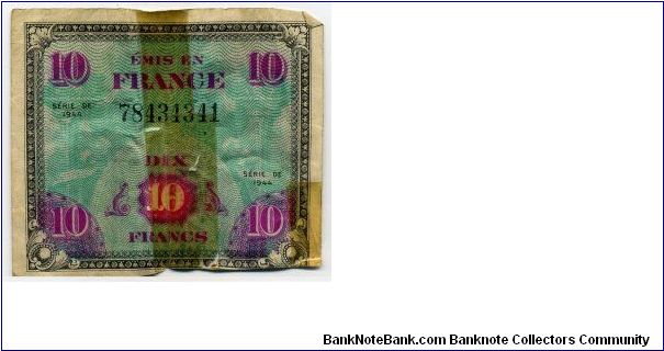 Allied Military Currency.  10 Franc Note Banknote