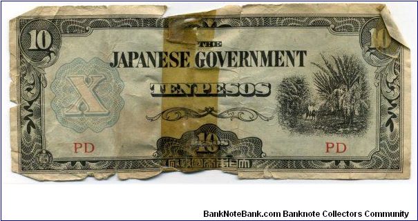 Japanese Occupation of the Philippines 10 Pesos Note. Banknote