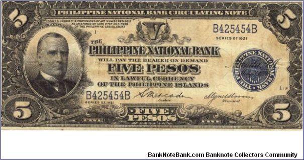 PI-53 Philippine National Bank 5 Pesos note, 2 - 7. Banknote