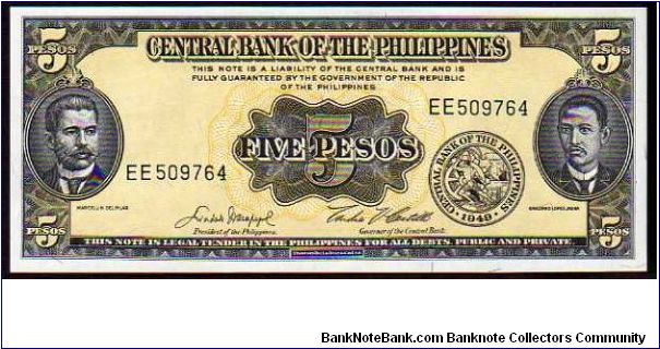 5 Pesos
Pk 136f__ND(1949-1969)

(L.1949) Banknote