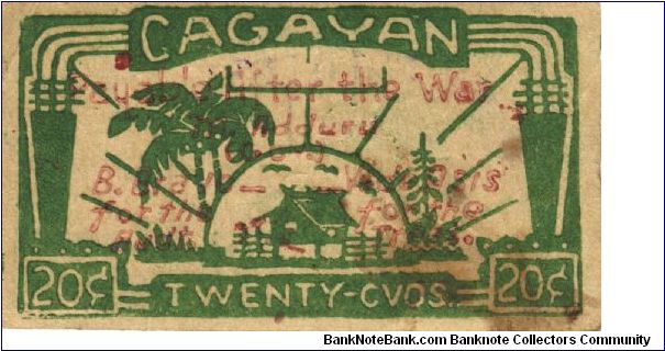 PI-182 Cagayan 20 centavos note - UNLISTED with red underprint. Banknote