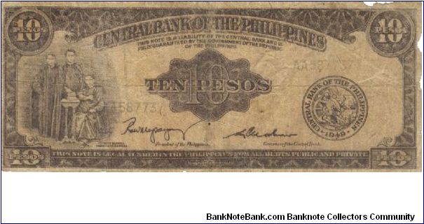 PI-136b Philippine 10 Pesos Counterfeit note with signature group 2. Banknote