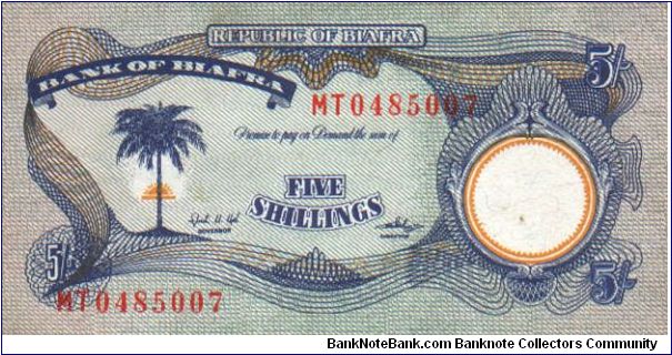 5 Shillings- 2nd Issue - from a province of Nigeria that seceded in an unsuccessful bid for independence Banknote