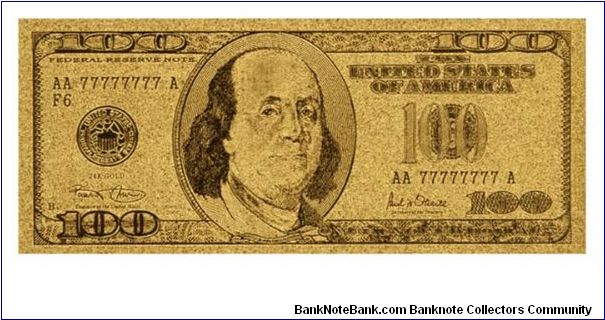24K Gold foil banknote, all currency available Banknote