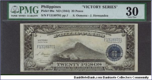 p98a 1944 20 Peso Victory Treasury Certificate Banknote
