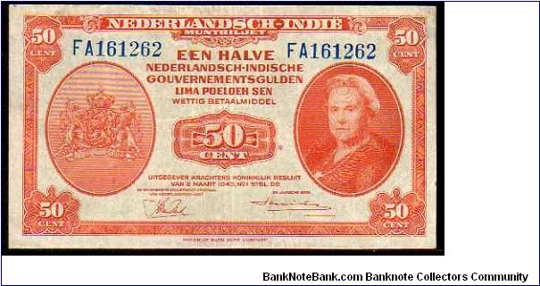 (Netherlands Indies)

50 Cents
Pk 110 Banknote