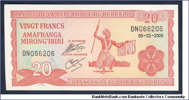Burundi 20 Francs 2005 P27. Banknote