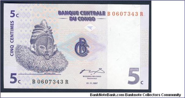 Congo 5 Centimes 1997 P81. Banknote