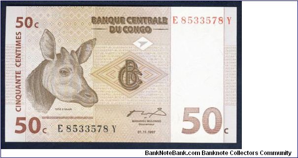Congo 50 Centimes 1997 P84. Banknote