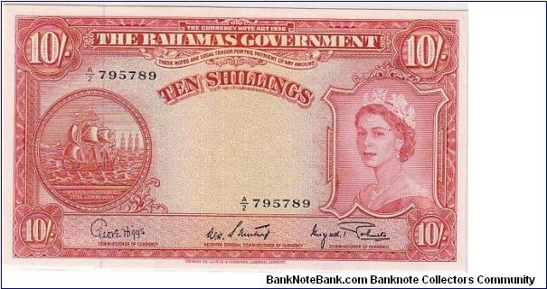 BAHAMAS GOVERNMENT

 10/-
A PRETTY NOTE Banknote