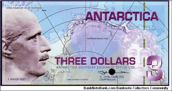 * ANTARTICA *
__

3 Dollars__
Pk NL__Polymer__

Specimen
 Banknote