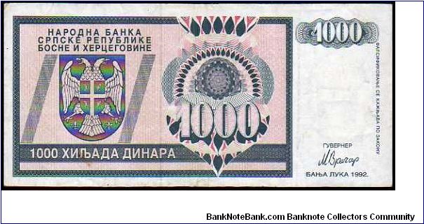 1000 Dinara__
Pk 137__

Serbian Republic-Banja Luka Issue
 Banknote