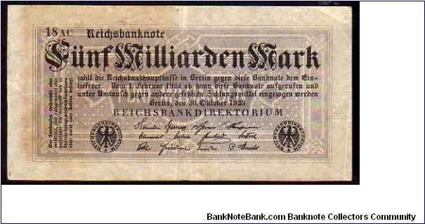 5'000'000'000 Mark
Pk 123b Banknote