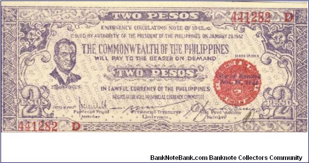 S-647b Negros Occidental 2 Pesos note in series, 3 of 11. Banknote