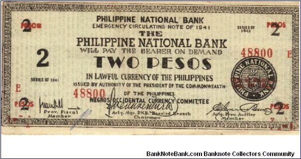 S-625a RARE Negros Occidental 2 Pesos note in series, 20 of 20. Banknote