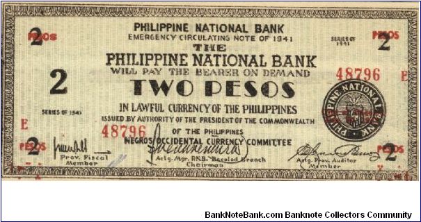 S-625a RARE Negros Occidental 2 Pesos note in series, 16 of 20. Banknote