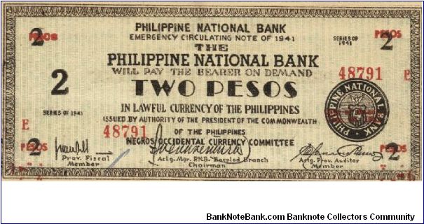 S-625a RARE Negros Occidental 2 Pesos note in series, 11 of 20. Banknote