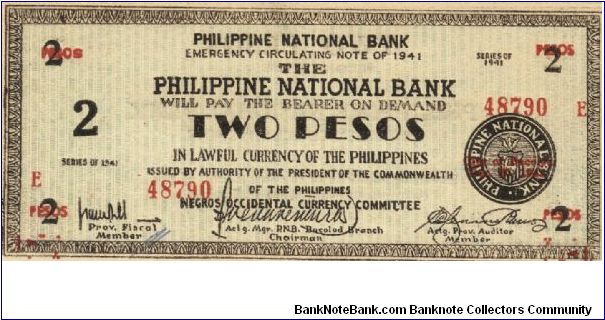 S-625a RARE Negros Occidental 2 Pesos note in series, 10 of 20. Banknote